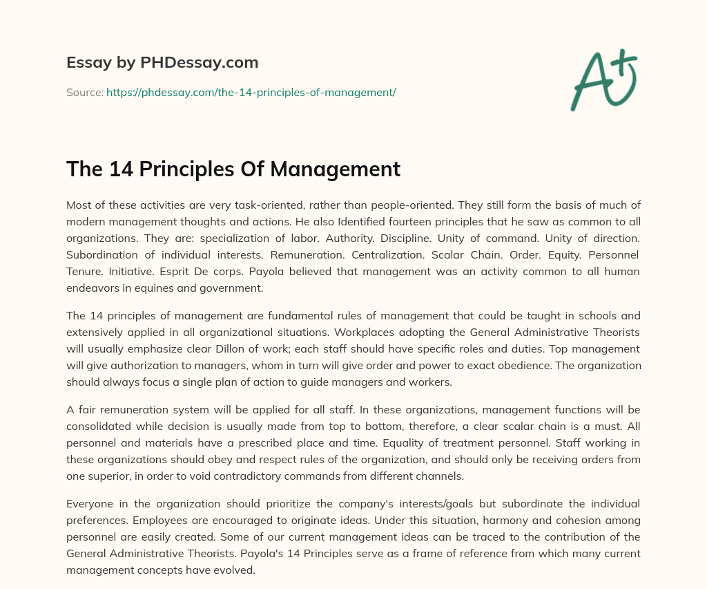essay on management principles