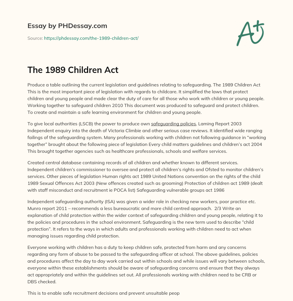 The 1989 Children Act essay