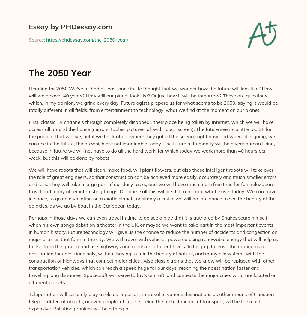 essay about life in the year 2050