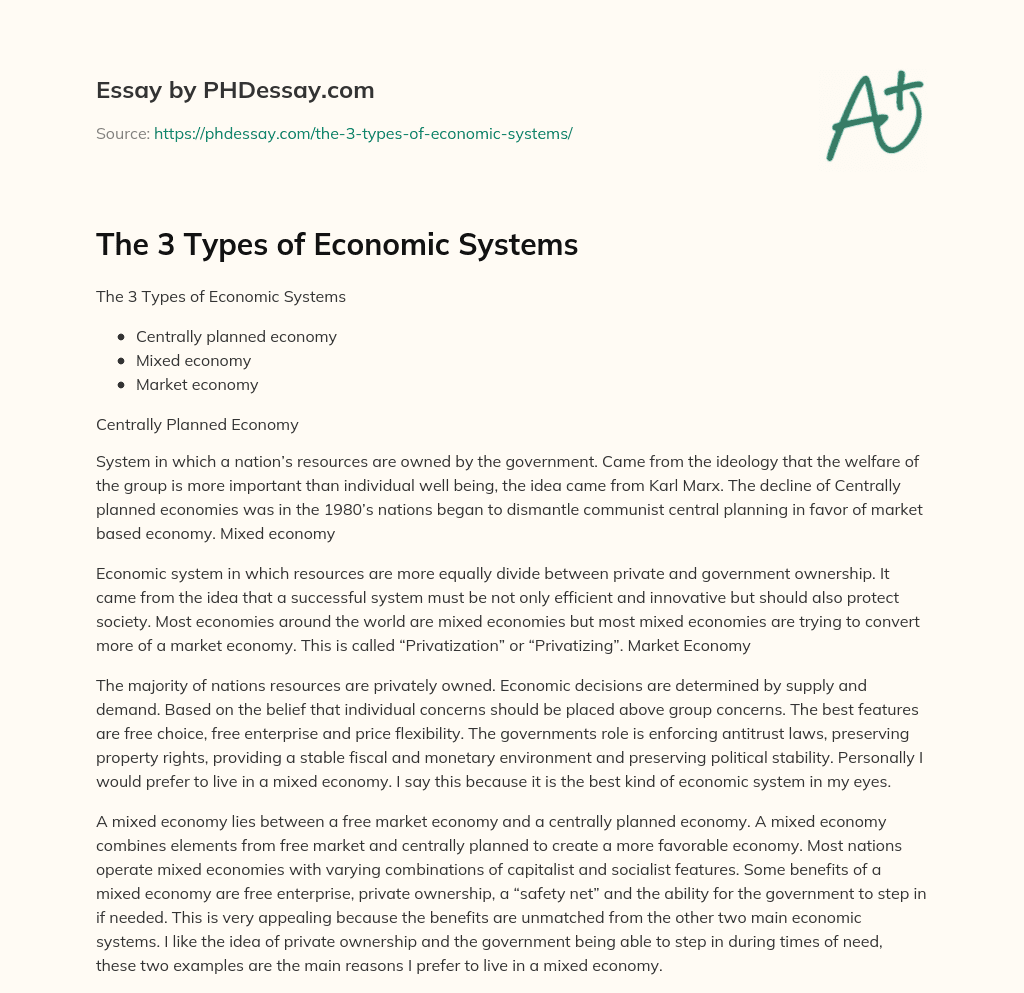 economic system definition essay