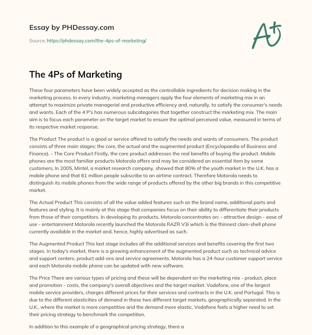The 4Ps of Marketing essay
