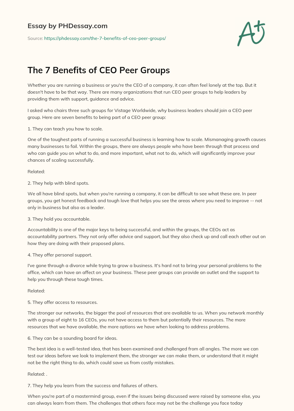 The 7 Benefits of CEO Peer Groups essay