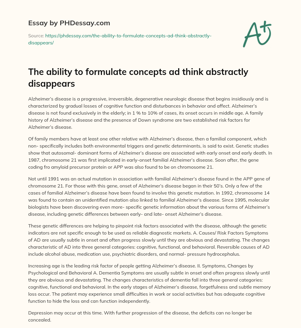 The ability to formulate concepts ad think abstractly disappears essay