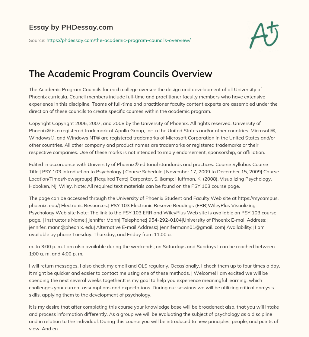 The Academic Program Councils Overview essay