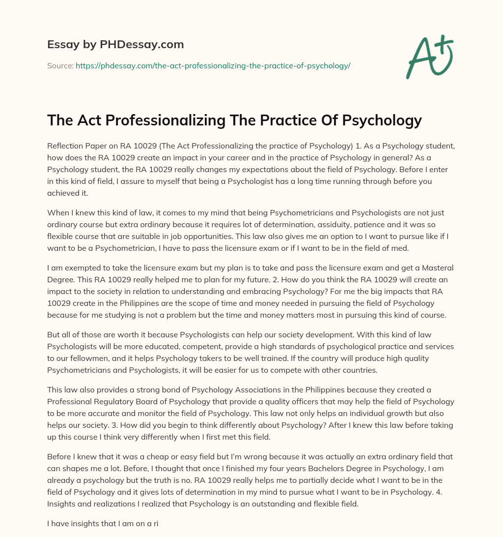 The Act Professionalizing The Practice Of Psychology essay
