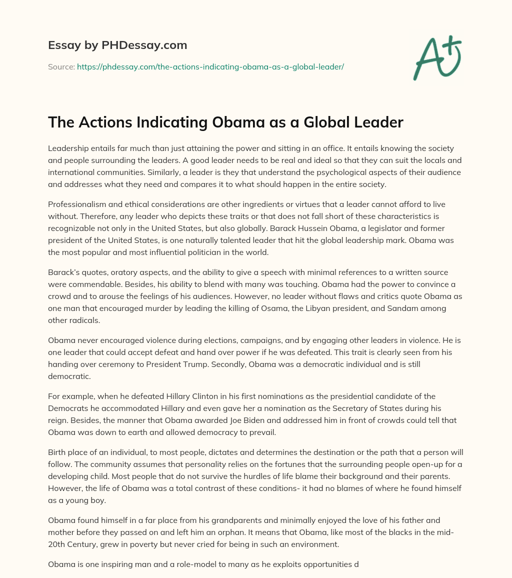 The Actions Indicating Obama as a Global Leader essay