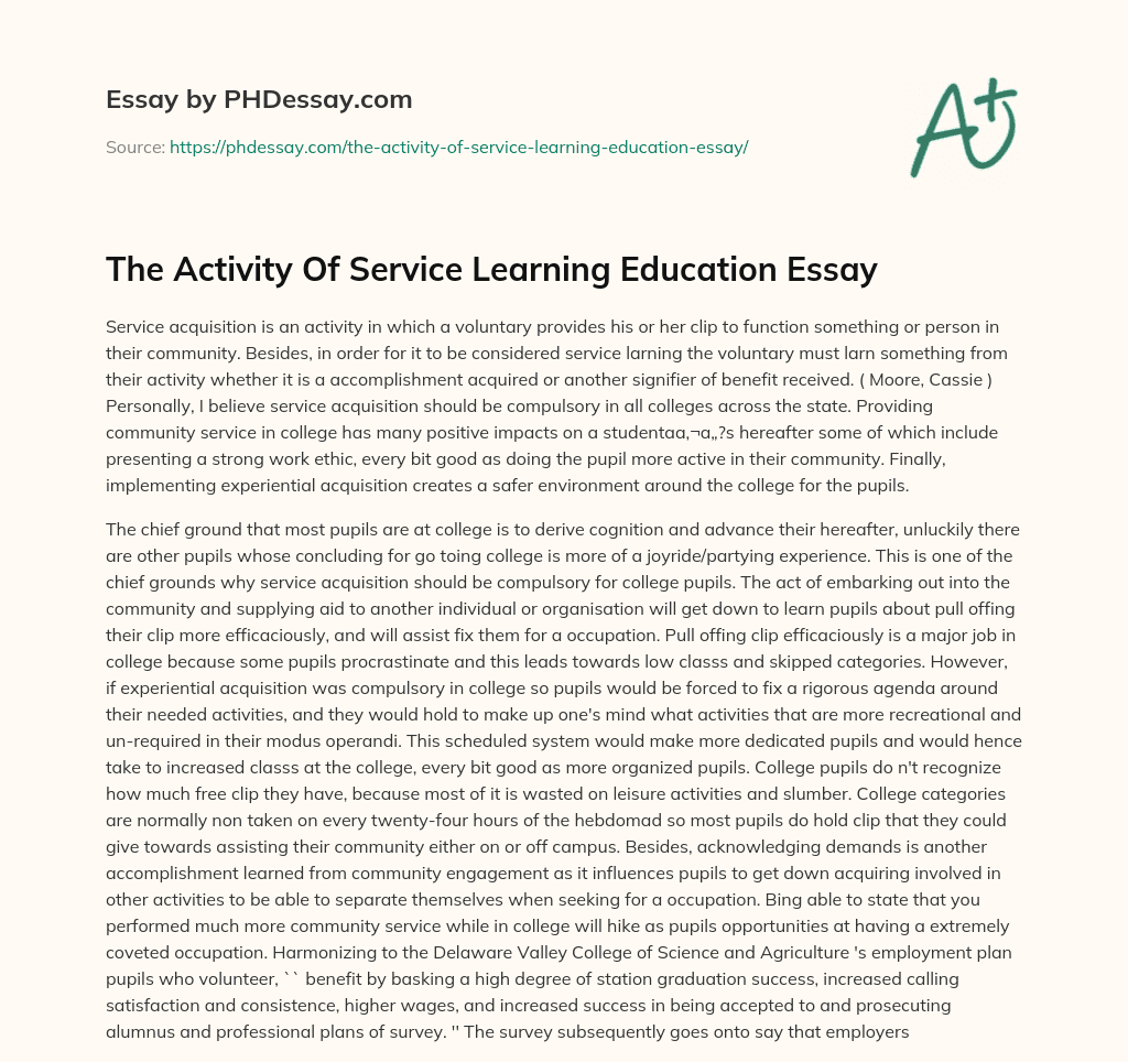 The Activity Of Service Learning Education Essay essay
