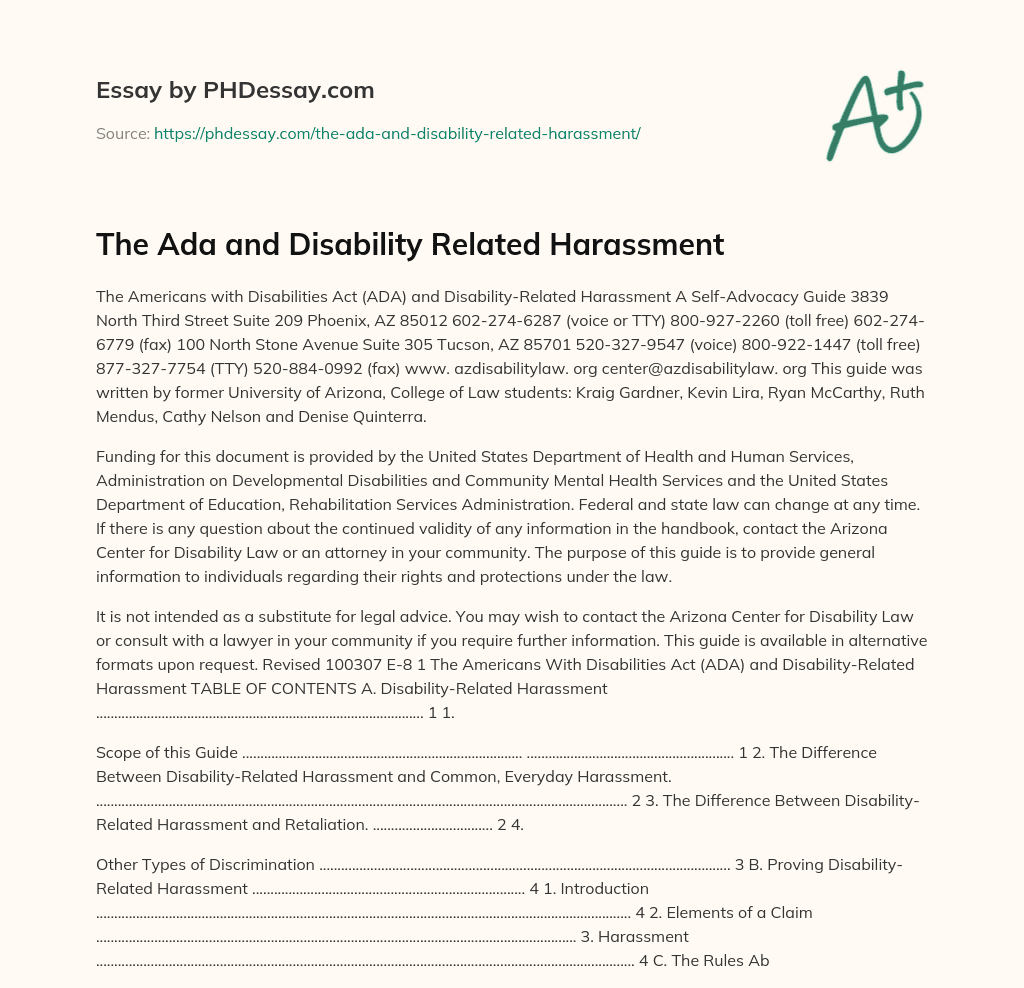 The Ada and Disability Related Harassment essay