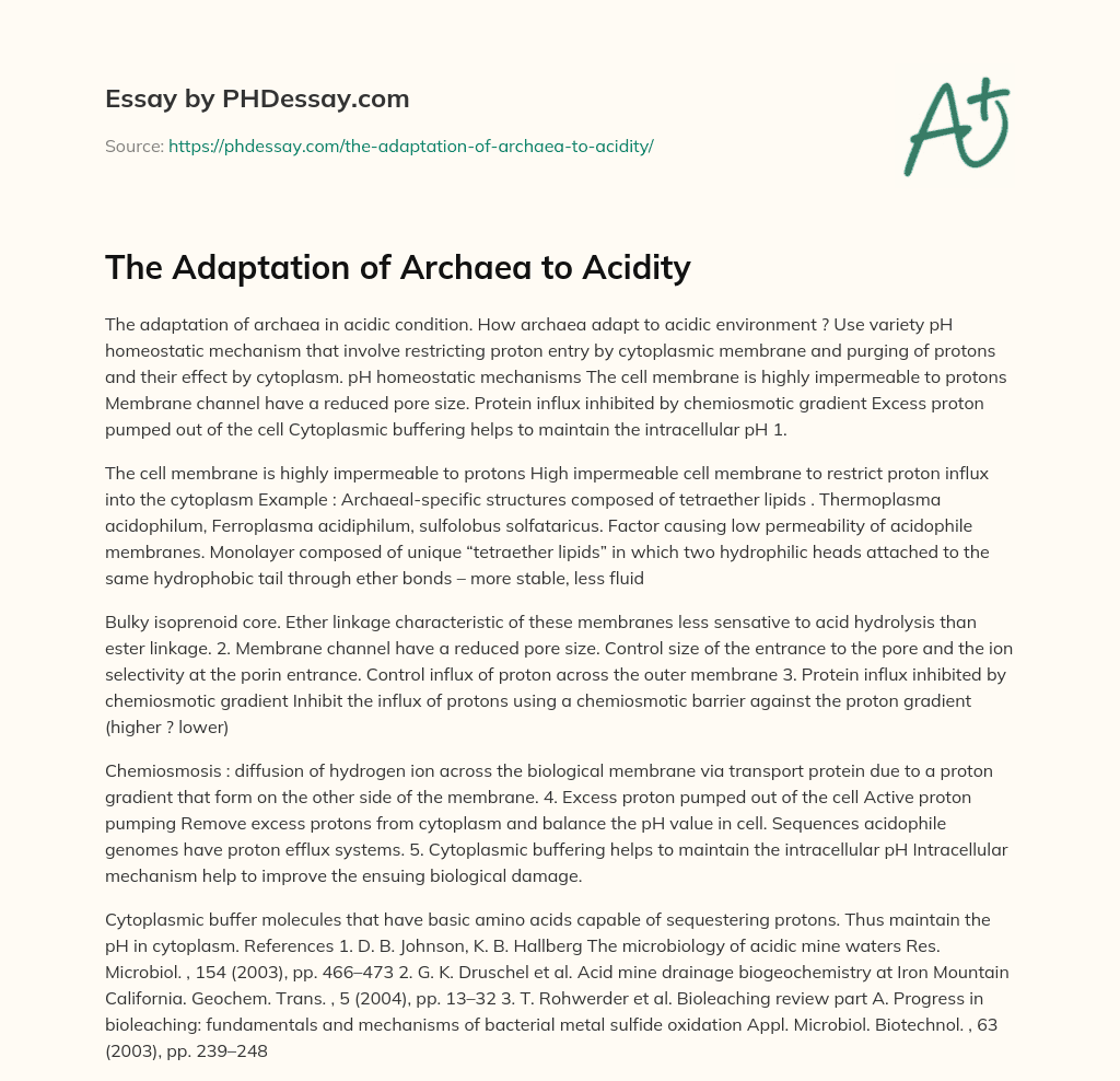 The Adaptation of Archaea to Acidity essay