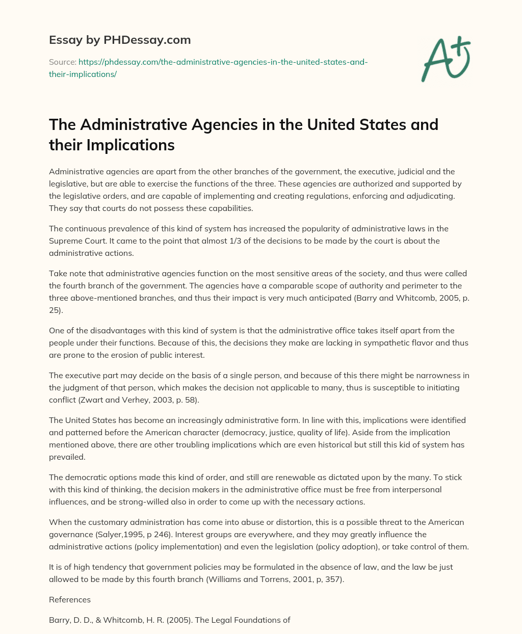 The Administrative Agencies in the United States and their Implications essay