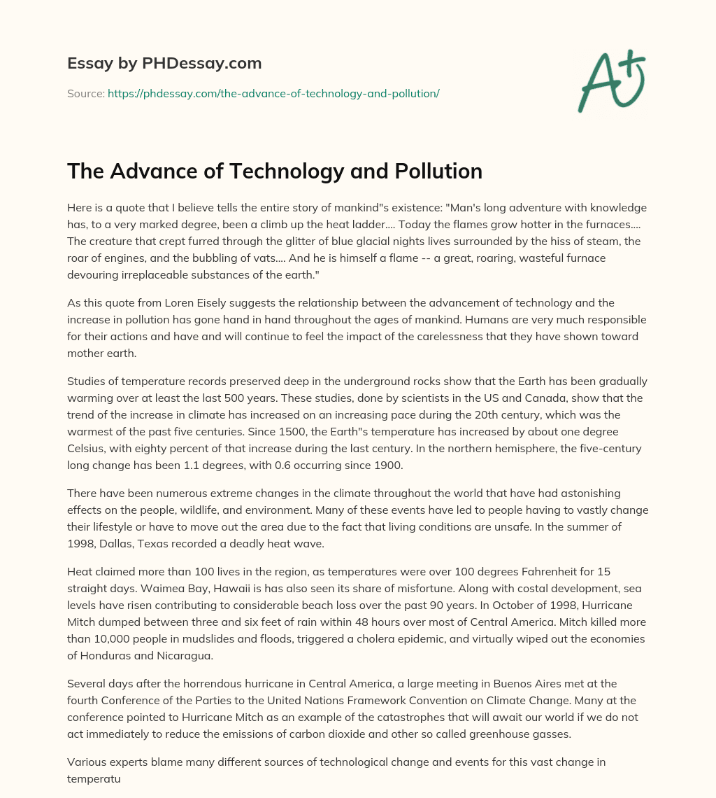 The Advance of Technology and Pollution essay
