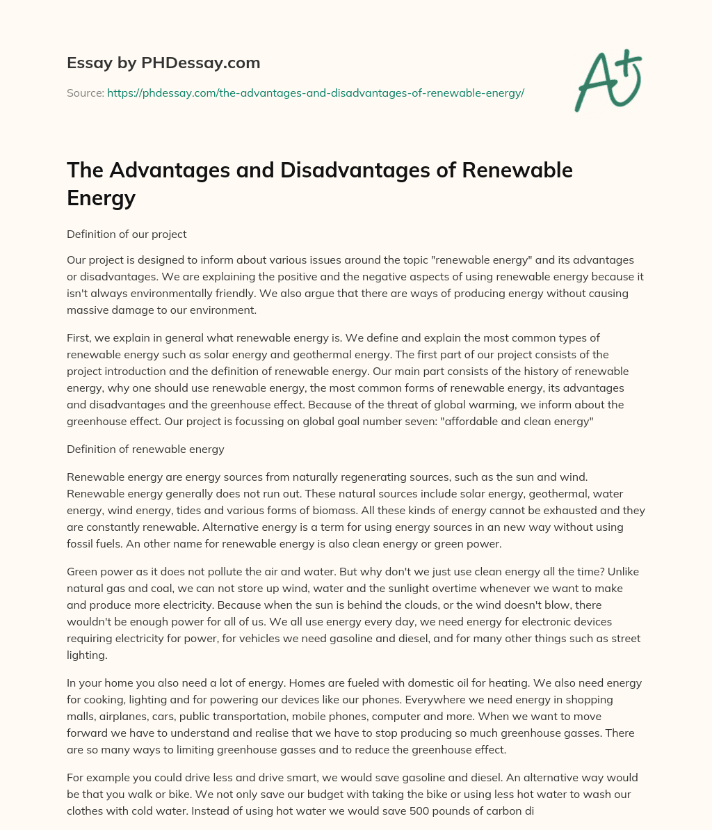 The Advantages and Disadvantages of Renewable Energy essay