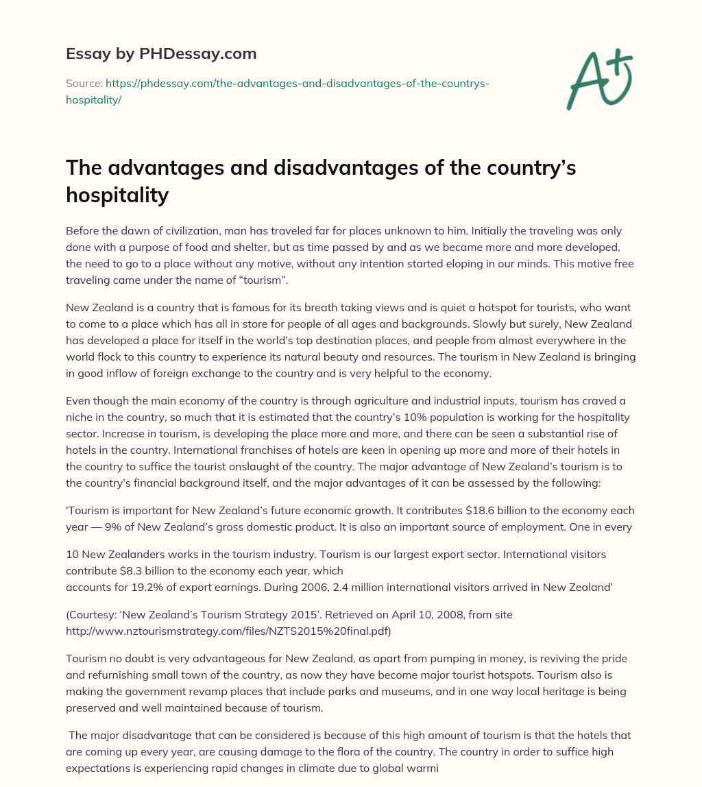 The advantages and disadvantages of the country’s hospitality essay