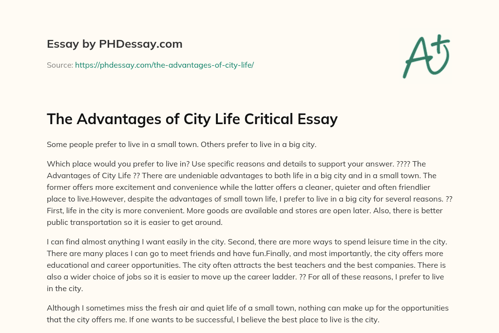 essay on advantages of city life