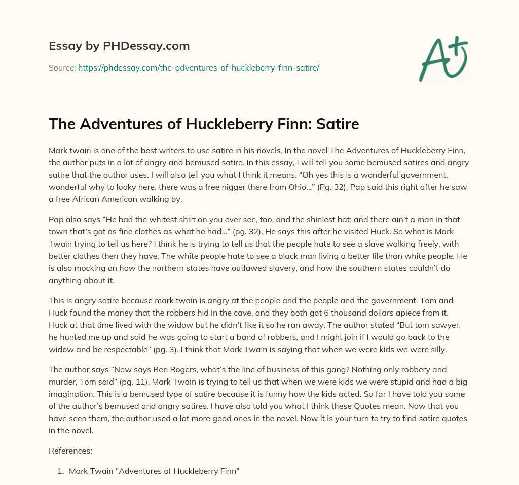 The Adventures of Huckleberry Finn: Satire essay