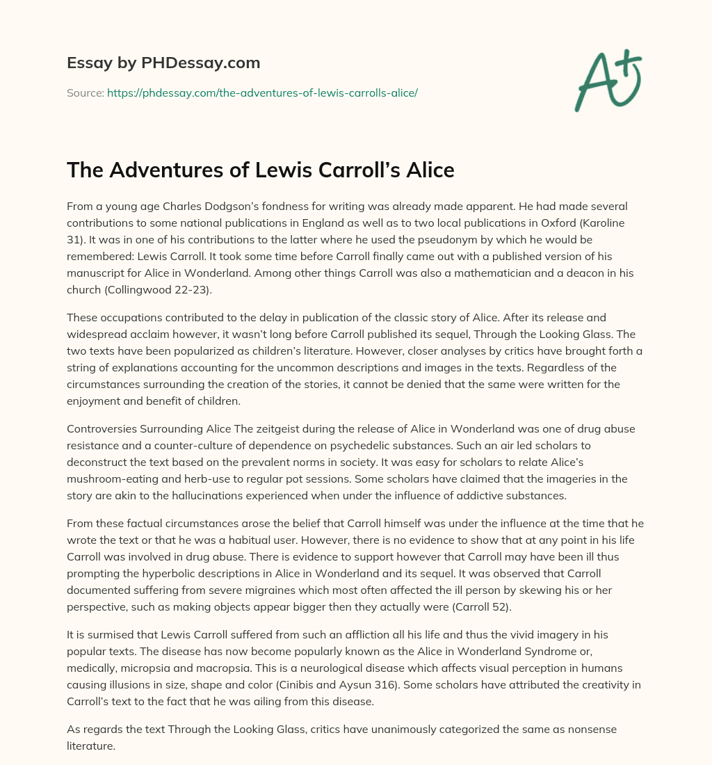The Adventures of Lewis Carroll’s Alice essay