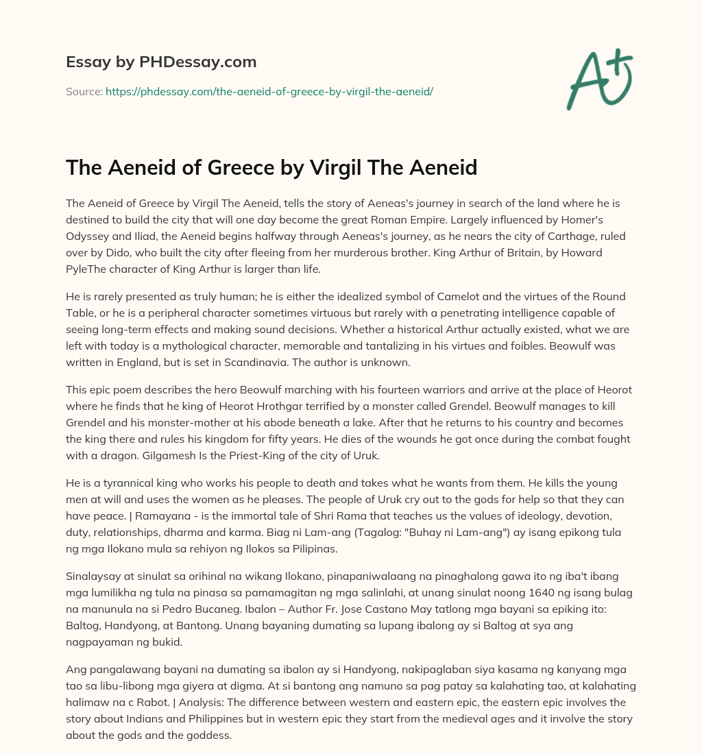The Aeneid of Greece by Virgil The Aeneid essay