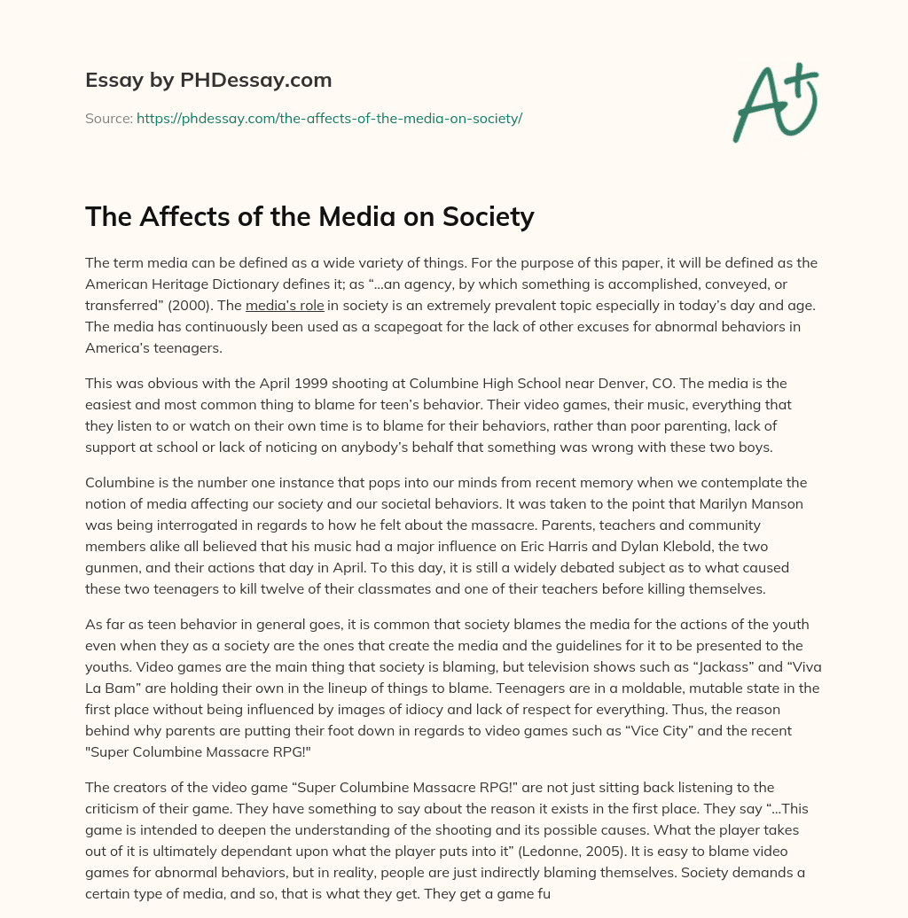 The Affects of the Media on Society essay