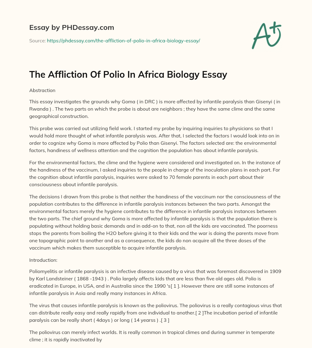 The Affliction Of Polio In Africa Biology Essay essay