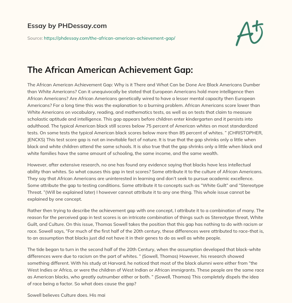 The African American Achievement Gap: essay