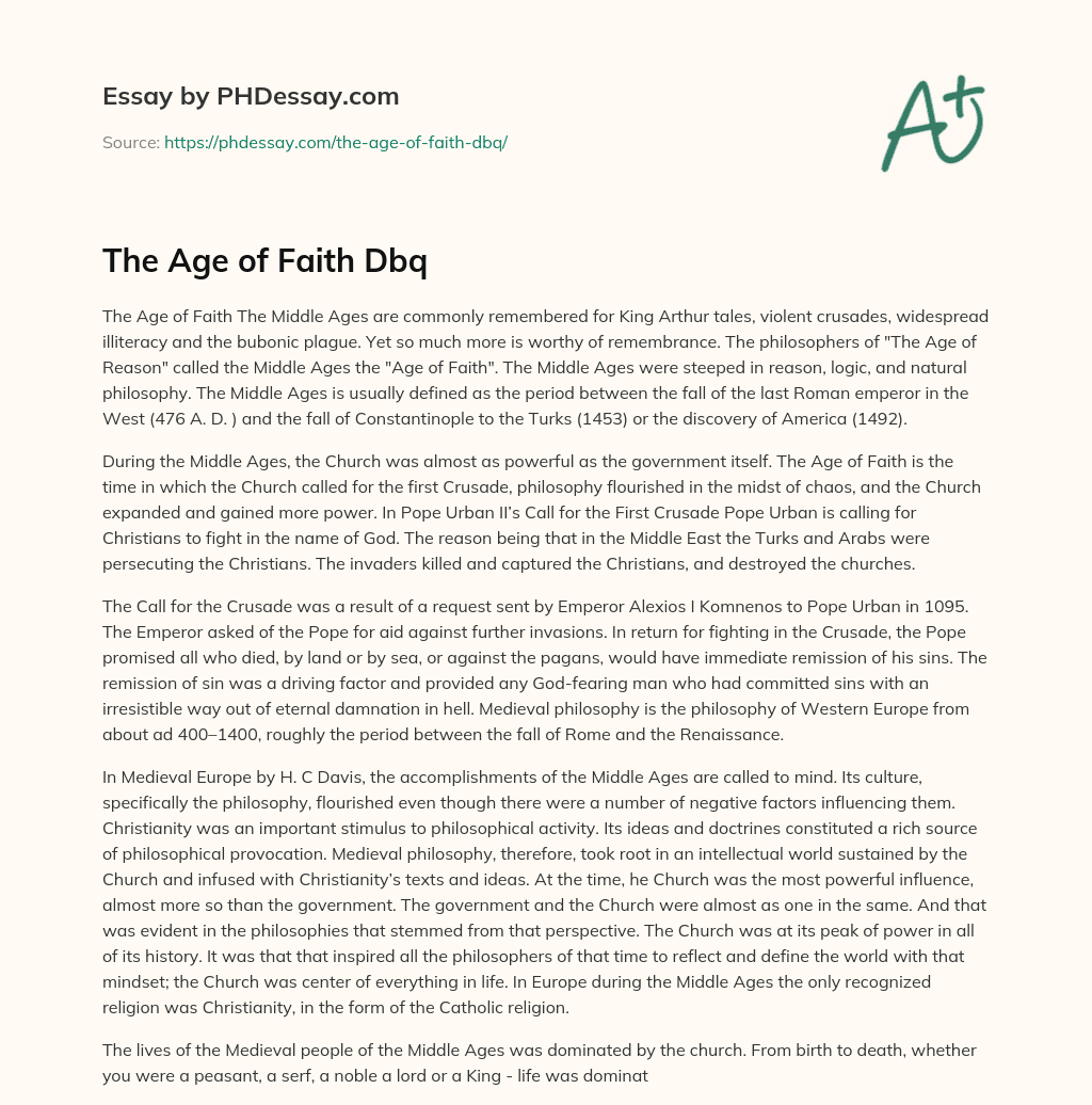 The Age of Faith Dbq essay