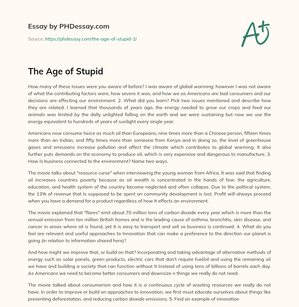 The Age of Stupid essay