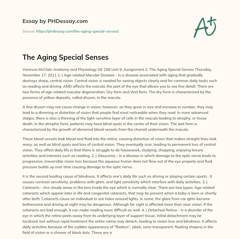 The Aging Special Senses essay