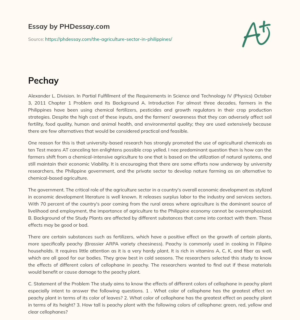 Challenges and Alternatives to Chemical-Based Agriculture in the Philippines essay