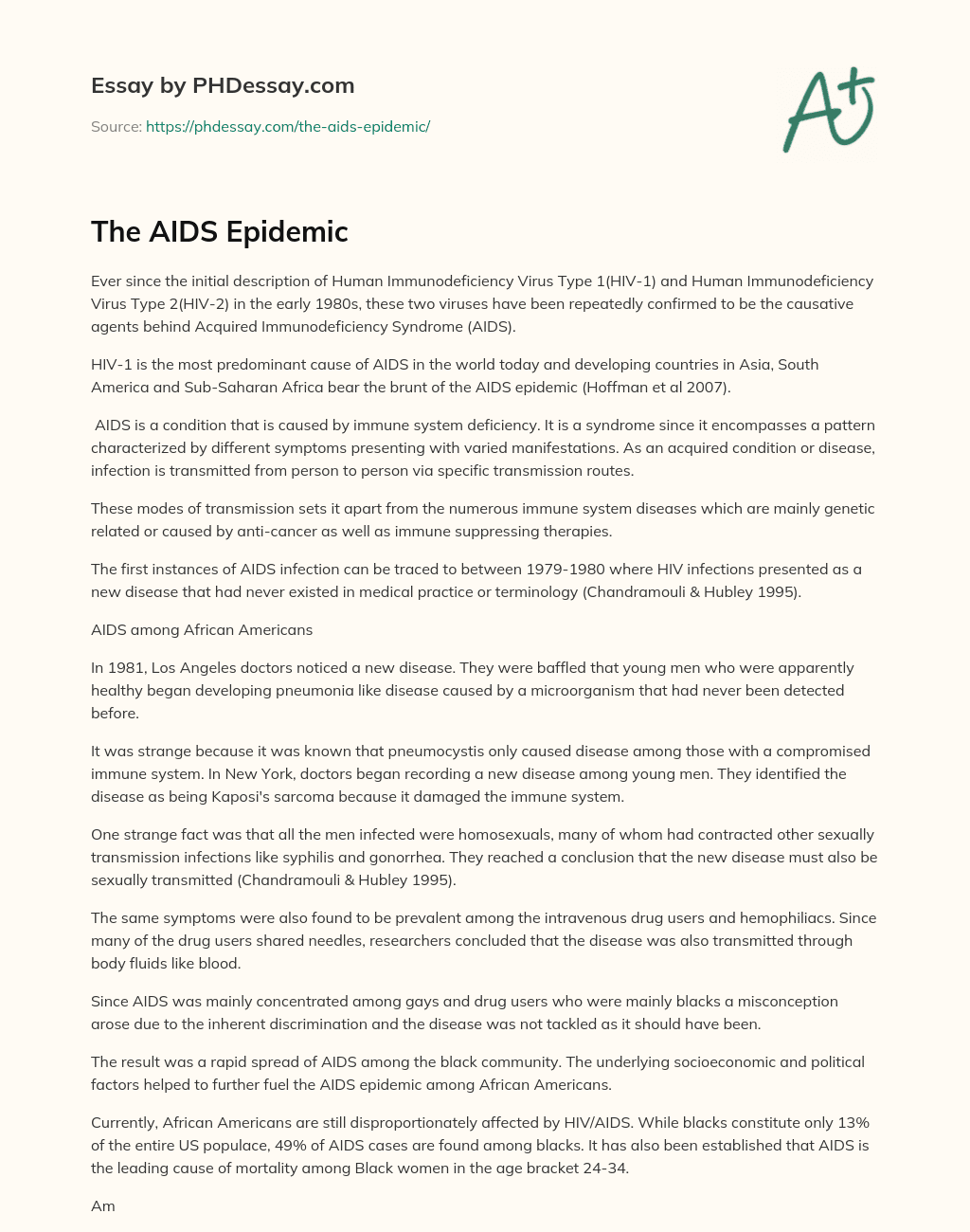 The AIDS Epidemic essay