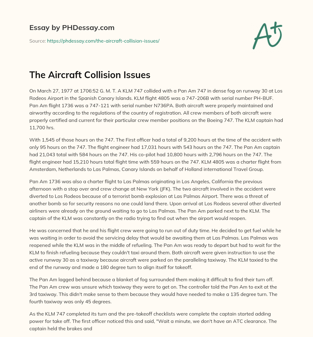 The Aircraft Collision Issues essay