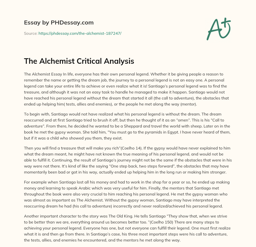The Alchemist Critical Analysis essay