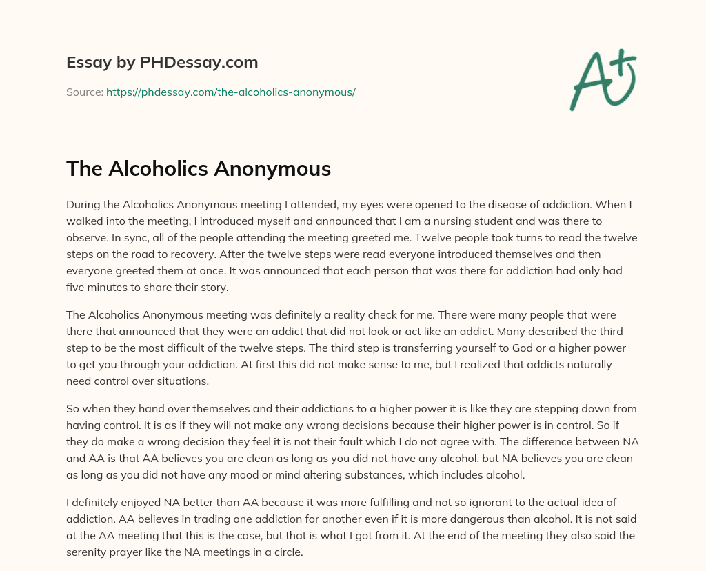 The Alcoholics Anonymous essay