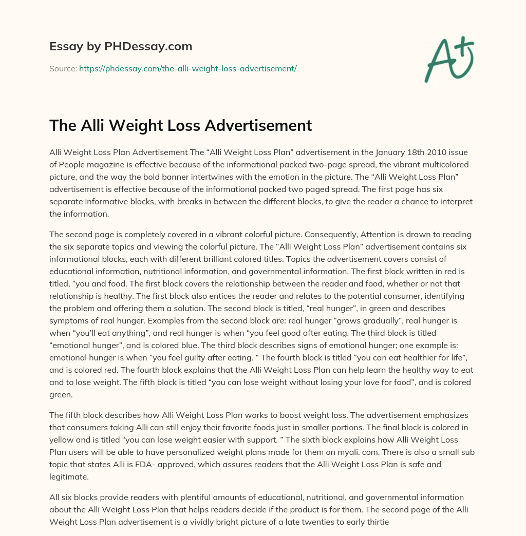The Alli Weight Loss Advertisement essay