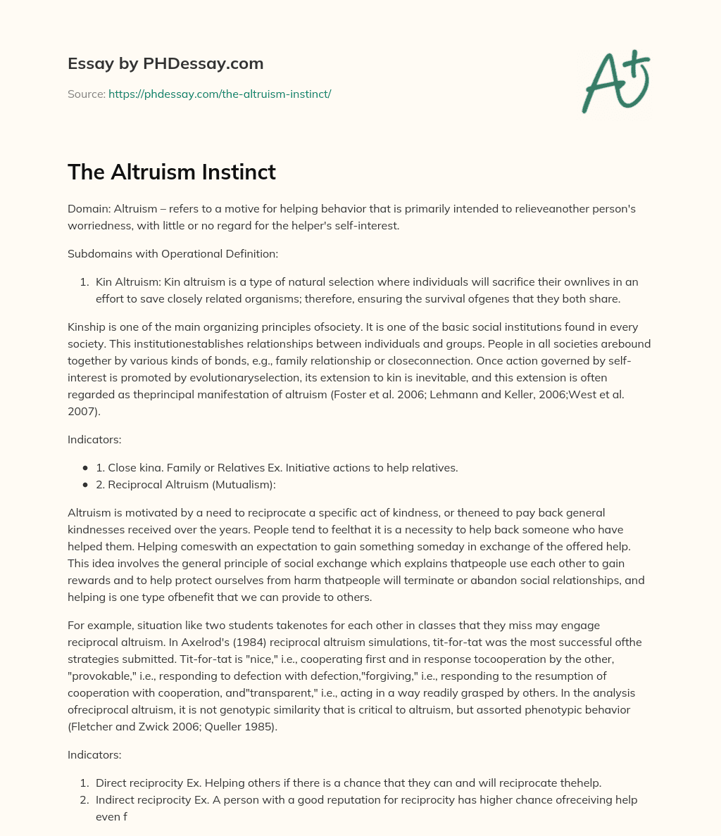 The Altruism Instinct essay