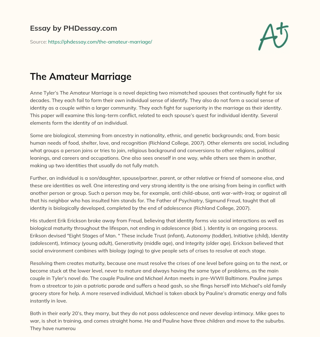 The Amateur Marriage essay