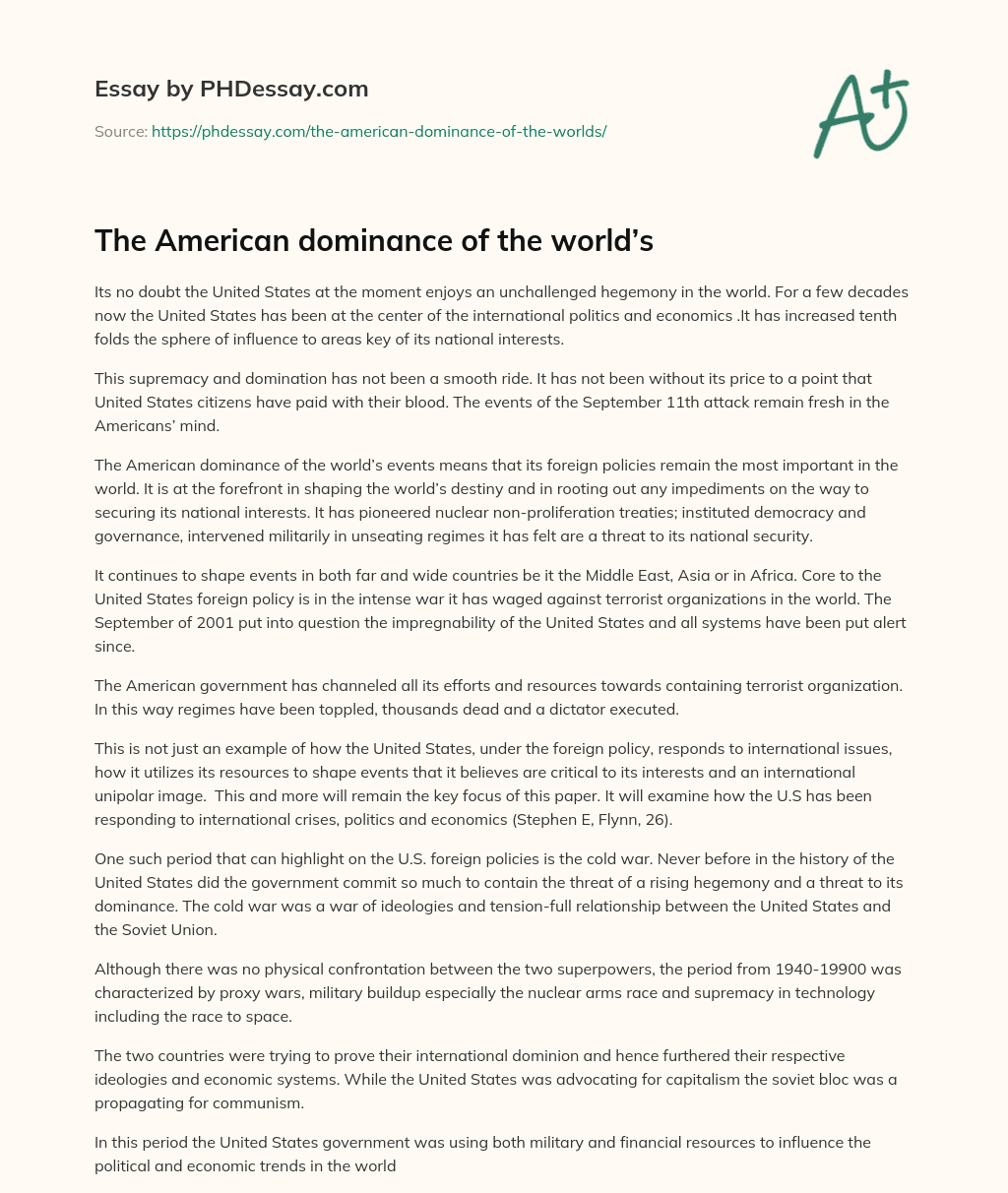 The American dominance of the world’s essay