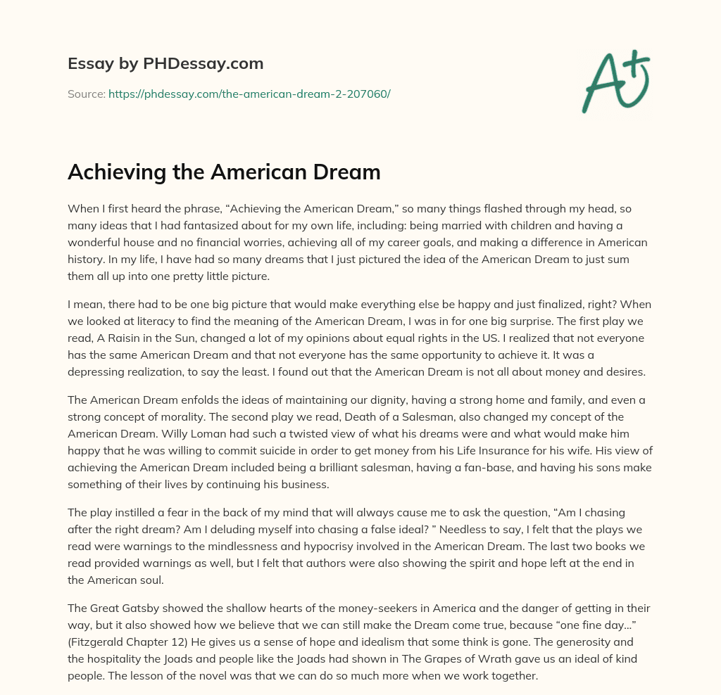 Achieving the American Dream essay