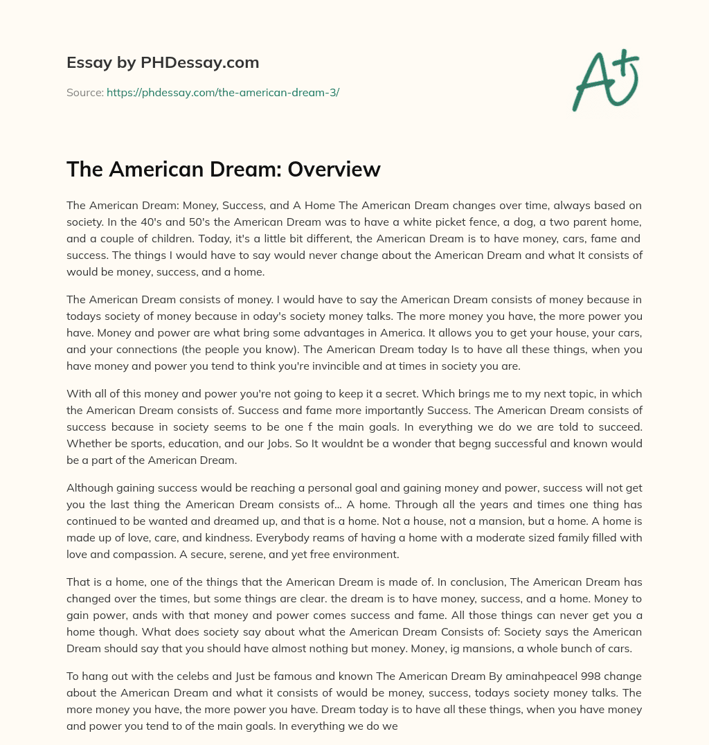 thesis statement examples for the american dream