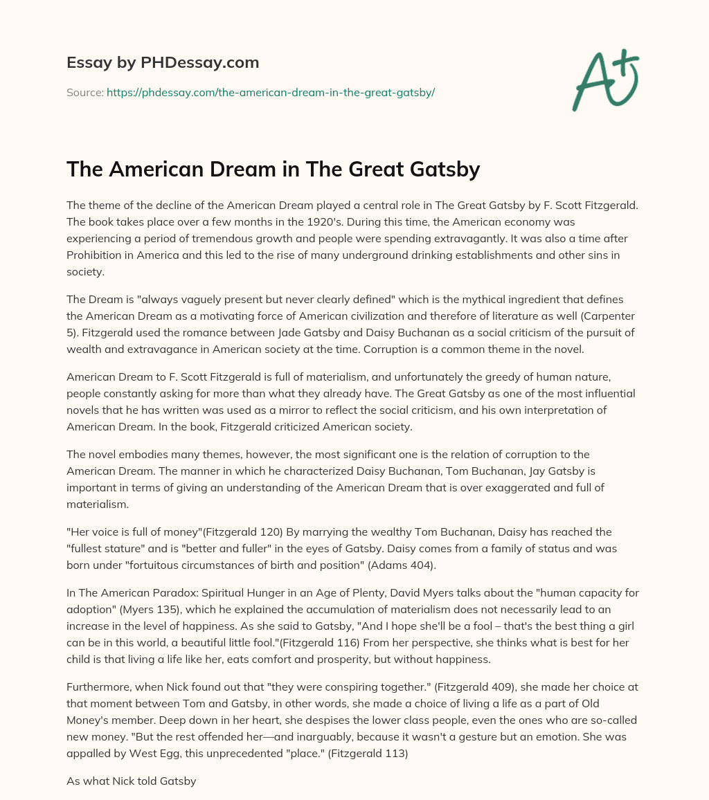 The American Dream in The Great Gatsby essay