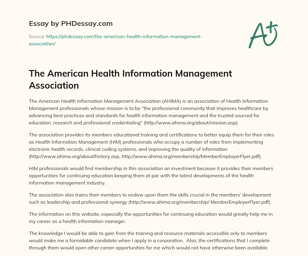The American Health Information Management Association essay
