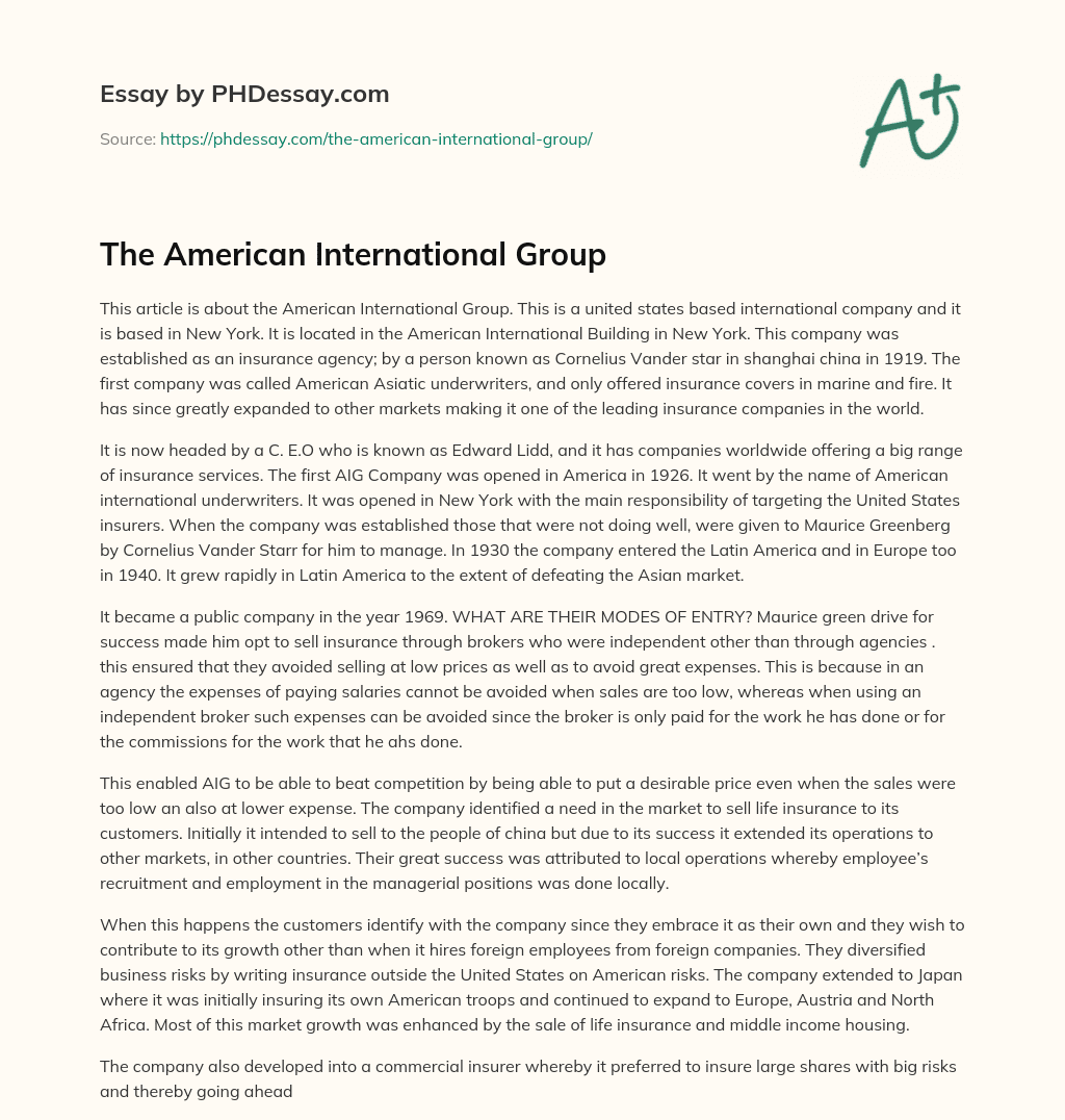 The American International Group essay