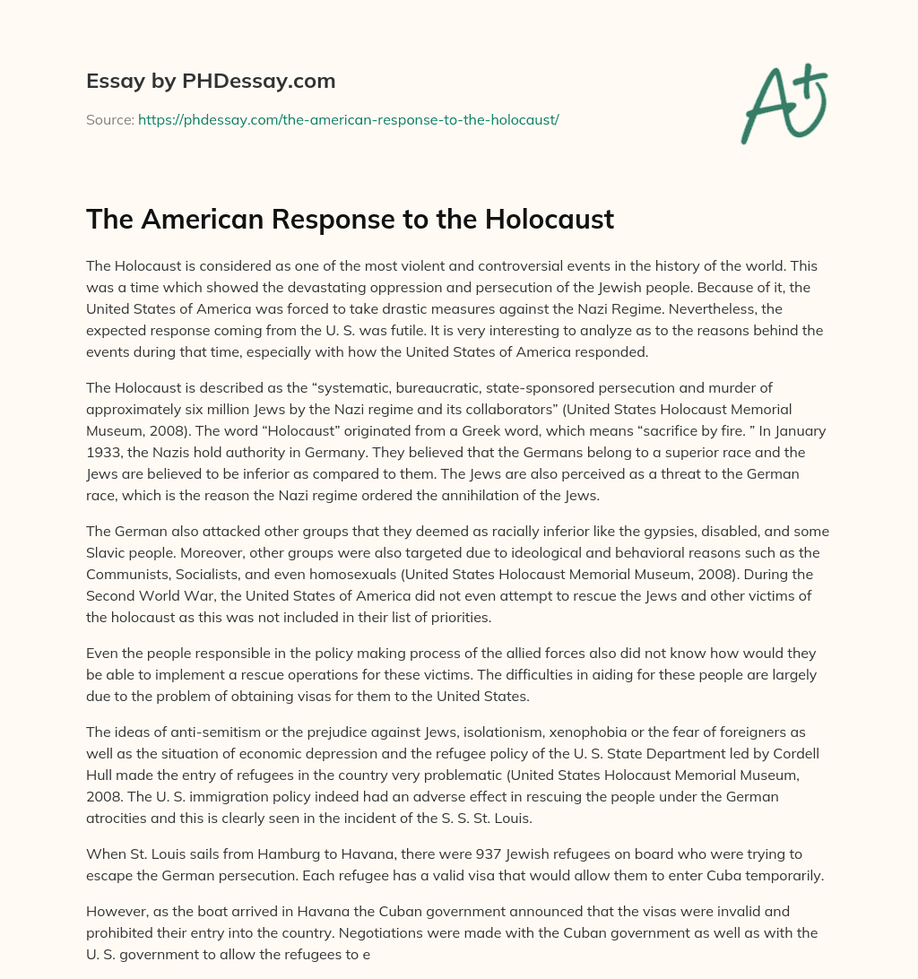 The American Response to the Holocaust essay