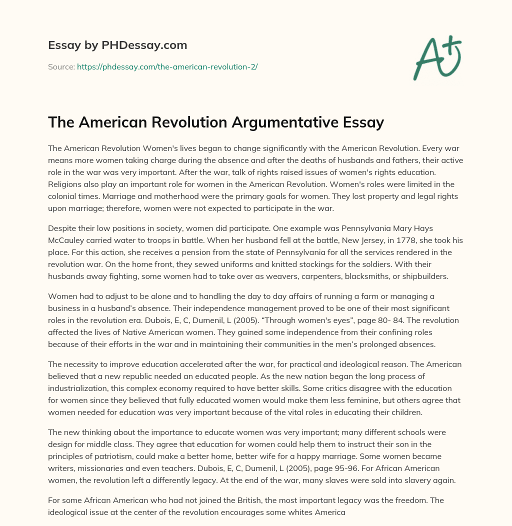 The American Revolution Argumentative Essay essay
