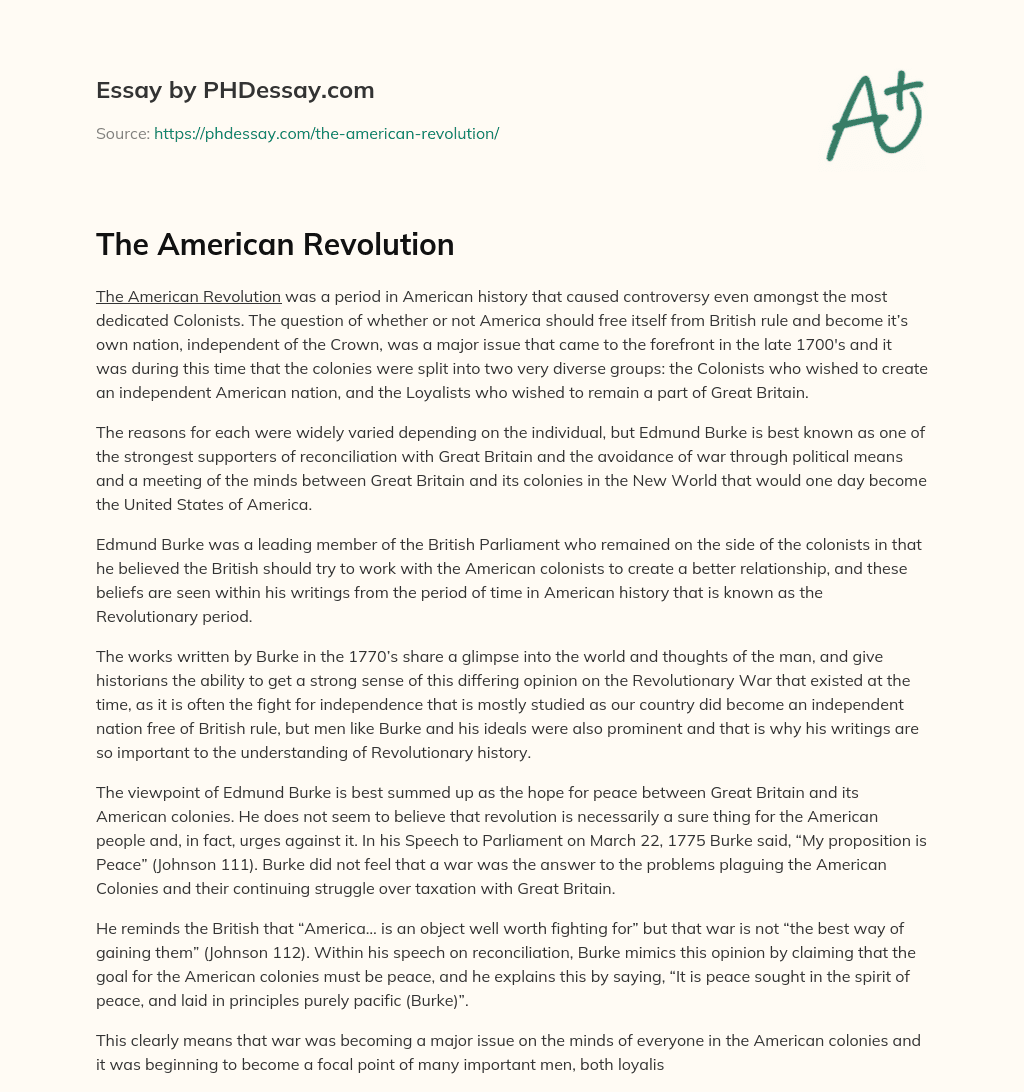 The American Revolution essay