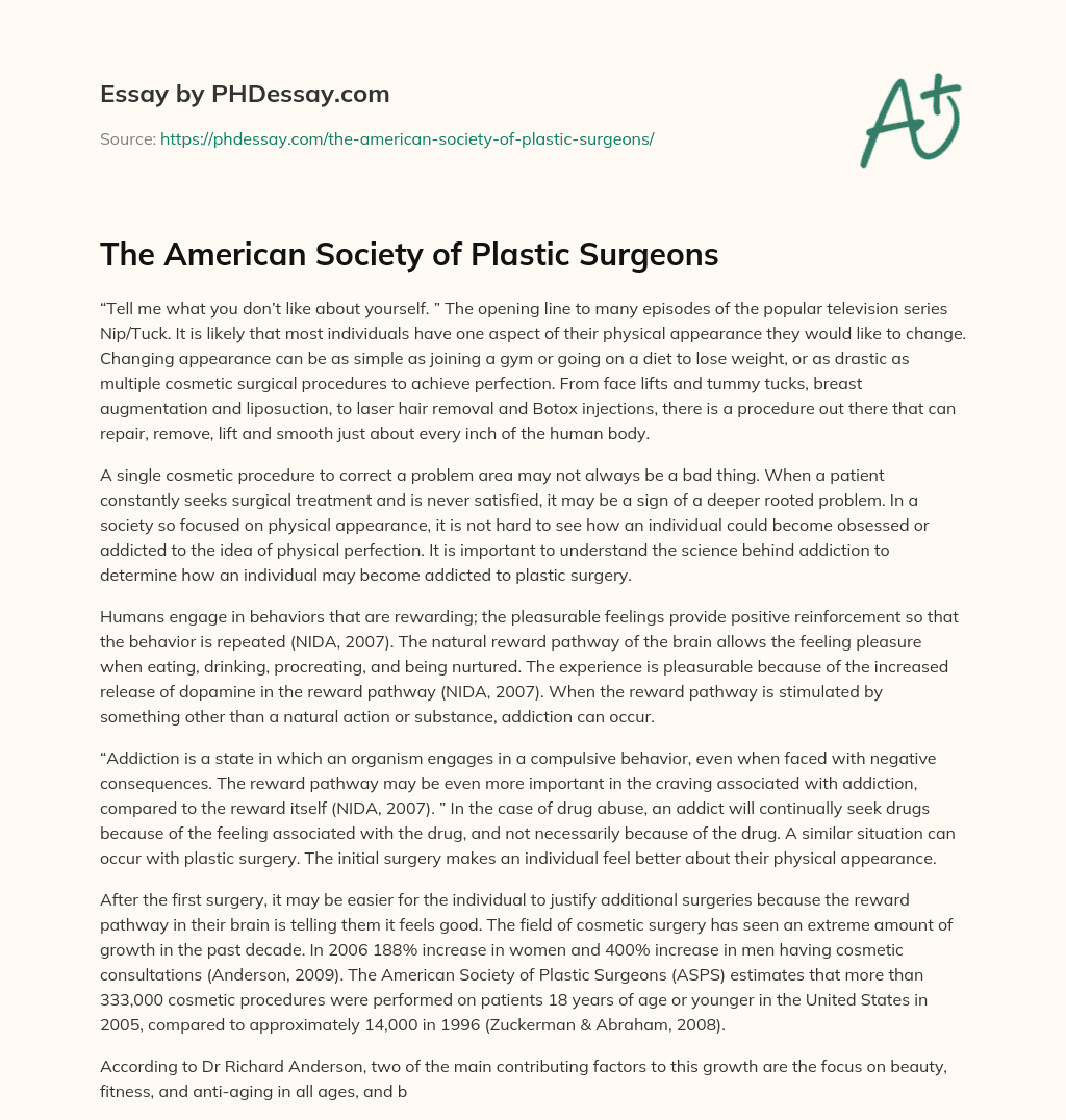 The American Society of Plastic Surgeons essay