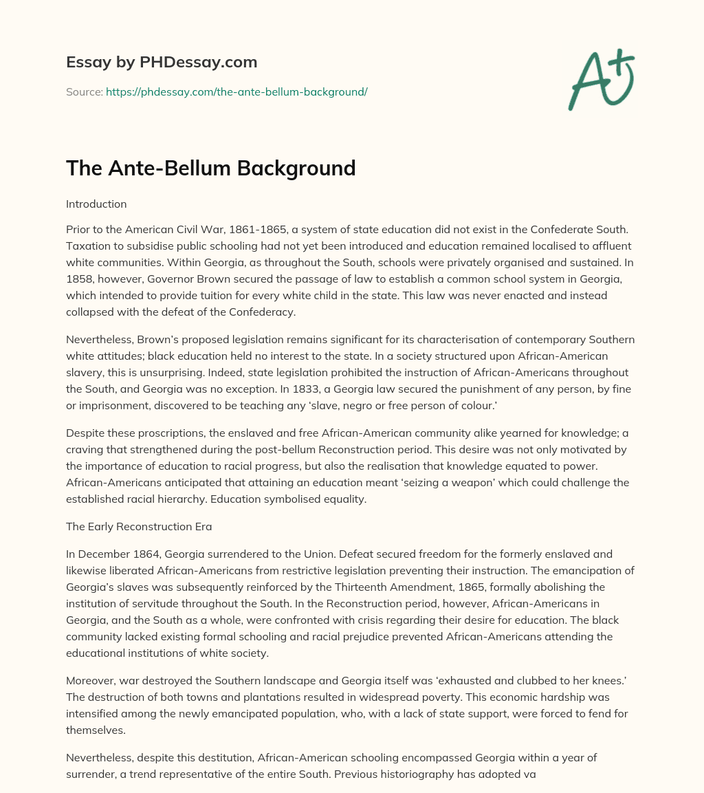 The Ante-Bellum Background essay