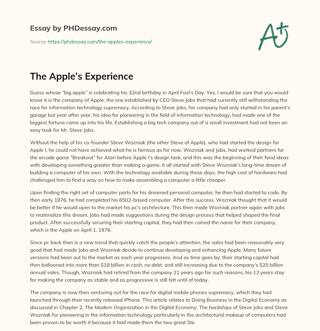 The Apple’s Experience essay