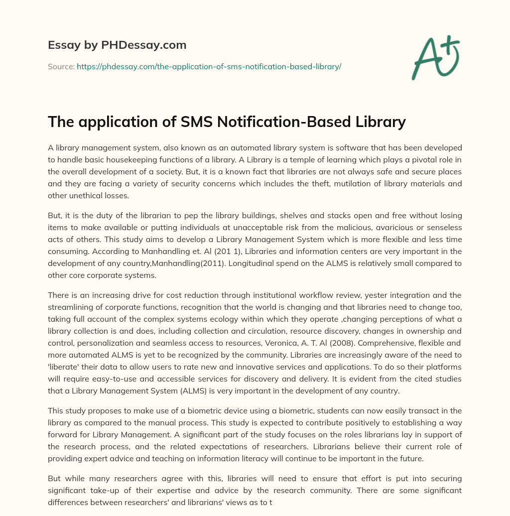 The application of SMS Notification-Based Library essay