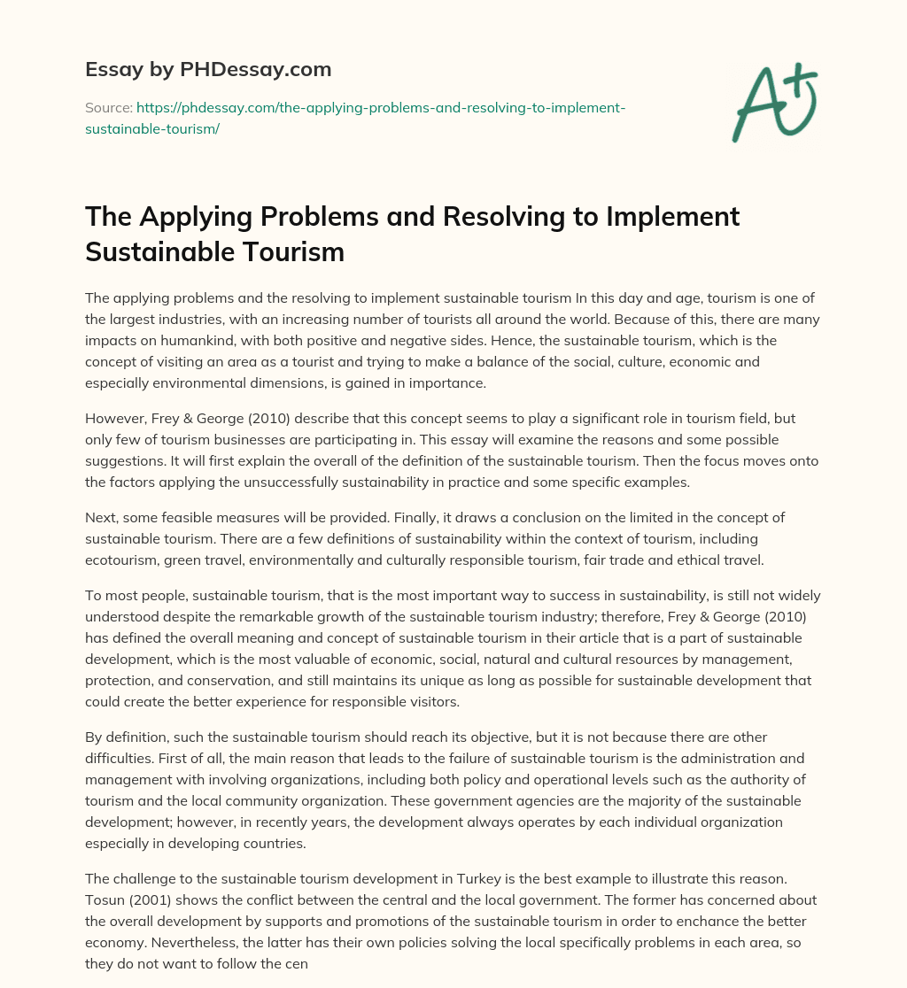 The Applying Problems and Resolving to Implement Sustainable Tourism essay