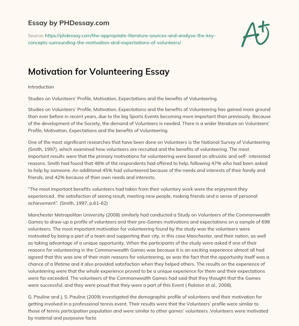 reflection on volunteering experience essay
